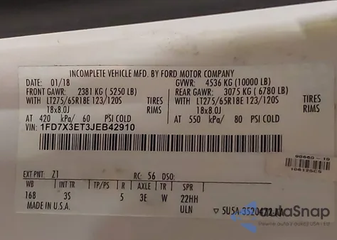 2018 Ford F-350 Chassis Xlt from USA, damaged, VIN 1FD7X3ET3JEB42910